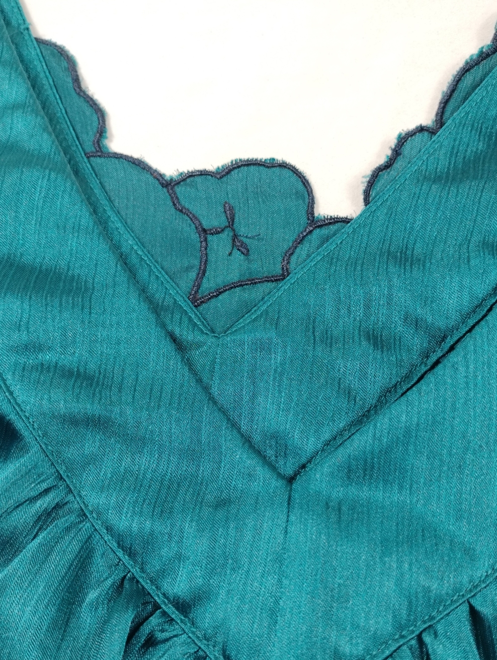 Lux Teal Satin Camisole with V-Neck, Front And Back Size Small - Picture 7 of 10